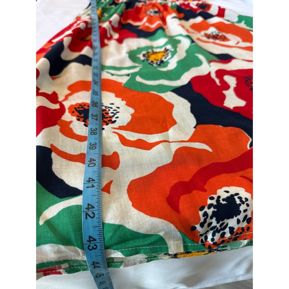 Vibrant Floral Midi Dress Size L NWT Puff Sleeve Linen Blend Summer Events Dress - Picture 7 of 9